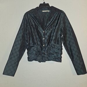 Hunter Green Polka Dot Blazer Top With Side Pockets.